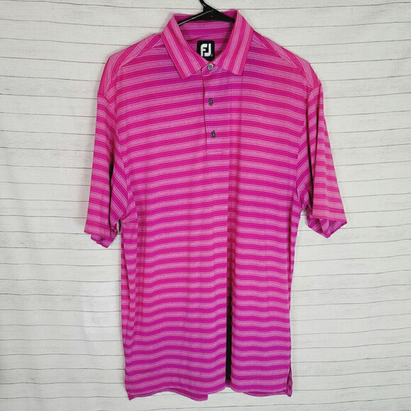FOOTJOY STRIPED OMBRE PINK SHORT SLEEVE POLO, SZ MEDIUM - Picture 1 of 15